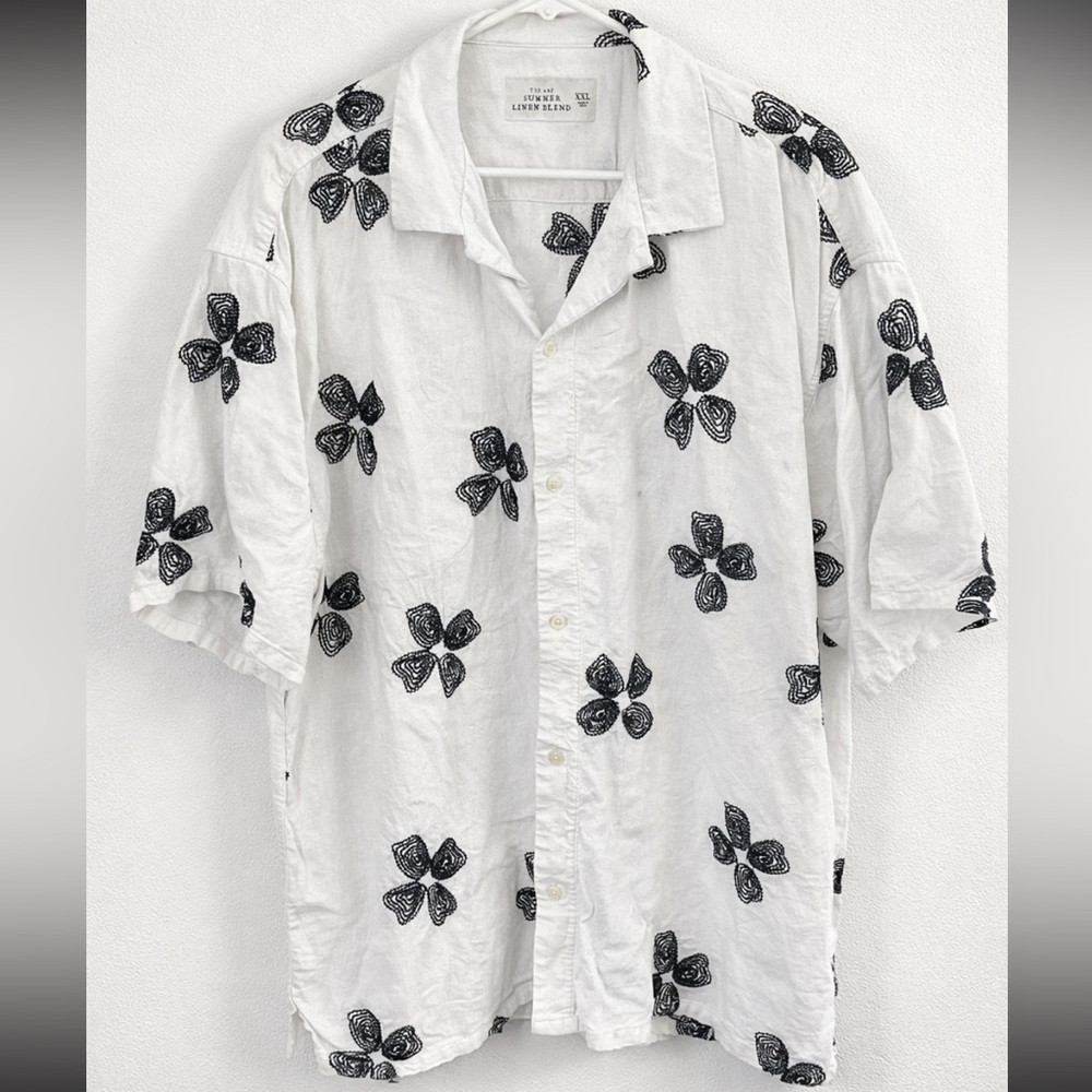 A&F Summer Linen Blend Floral Button Up XXL Relaxed Fit Beach Vacation Shirt